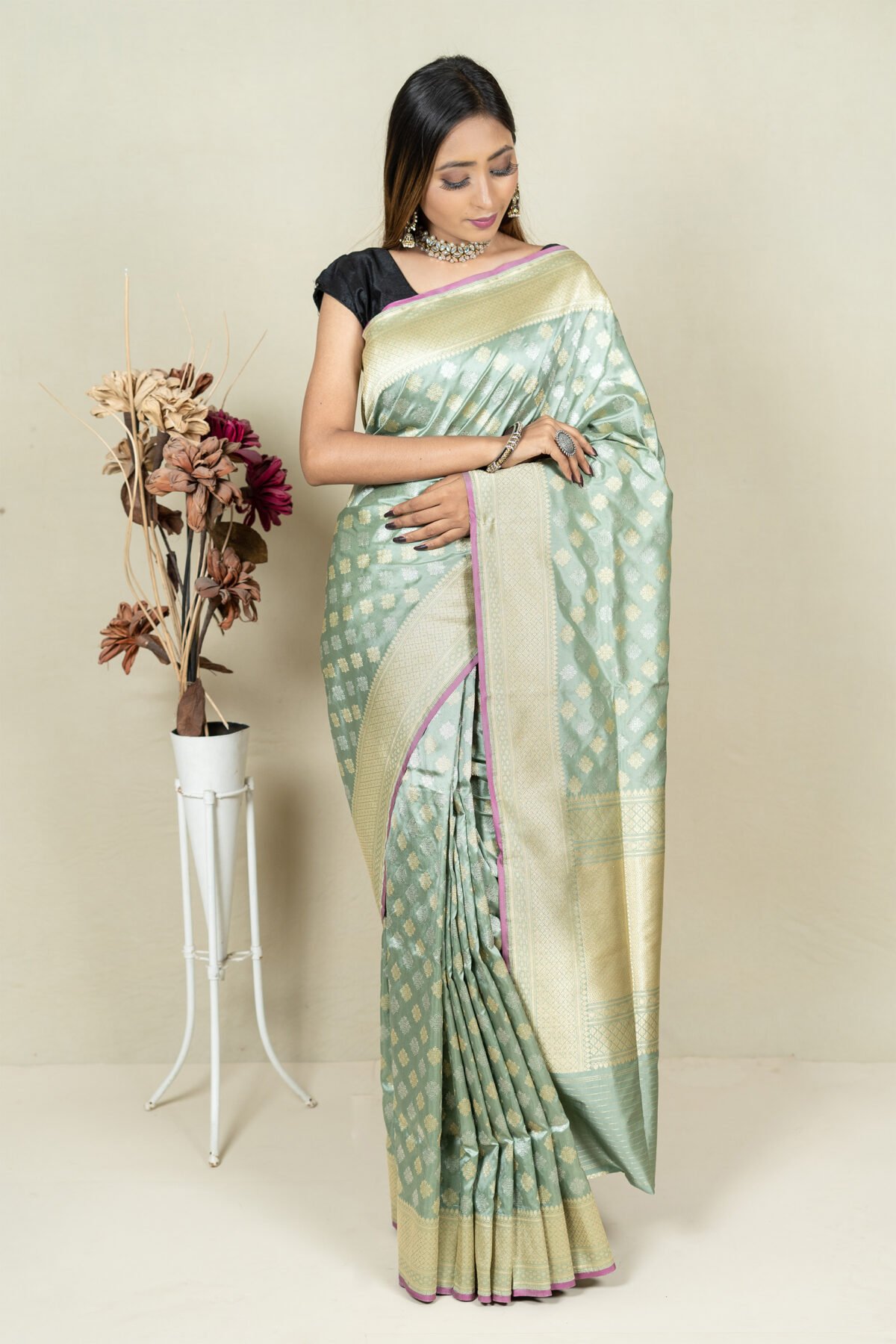Fern Green Banarasi Jangla Saree