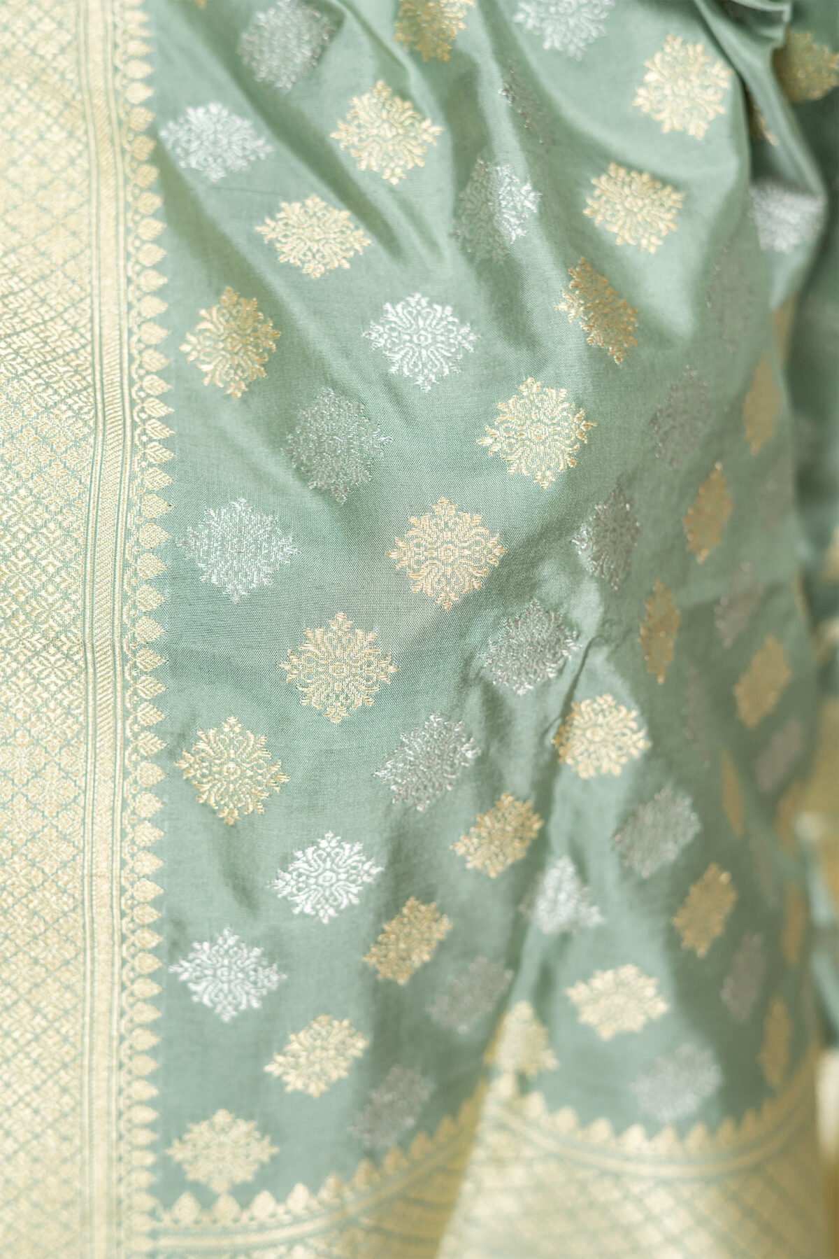 Fern Green Banarasi Jangla Saree - Image 3