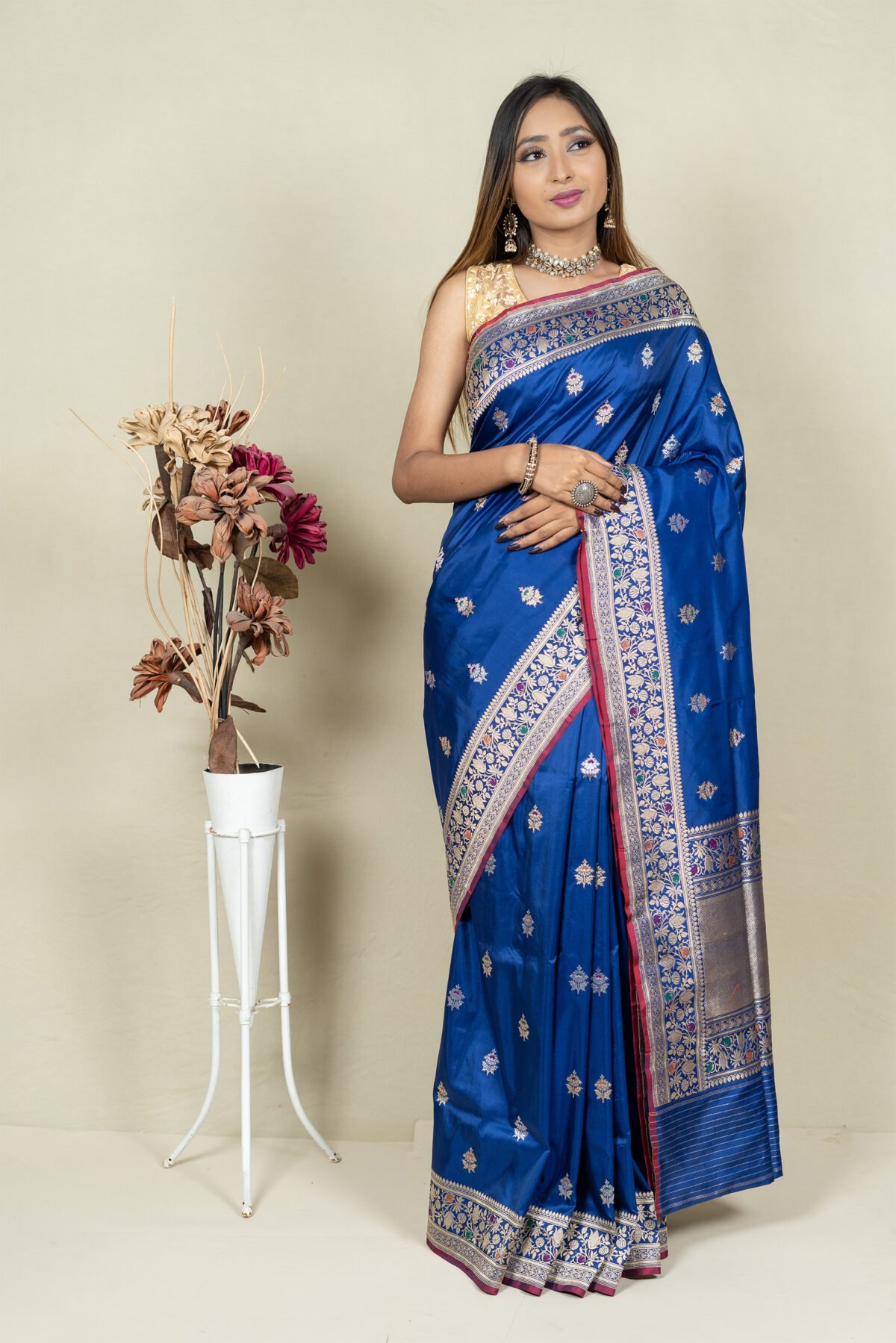 Blue Banarasi Buta Saree - Image 2