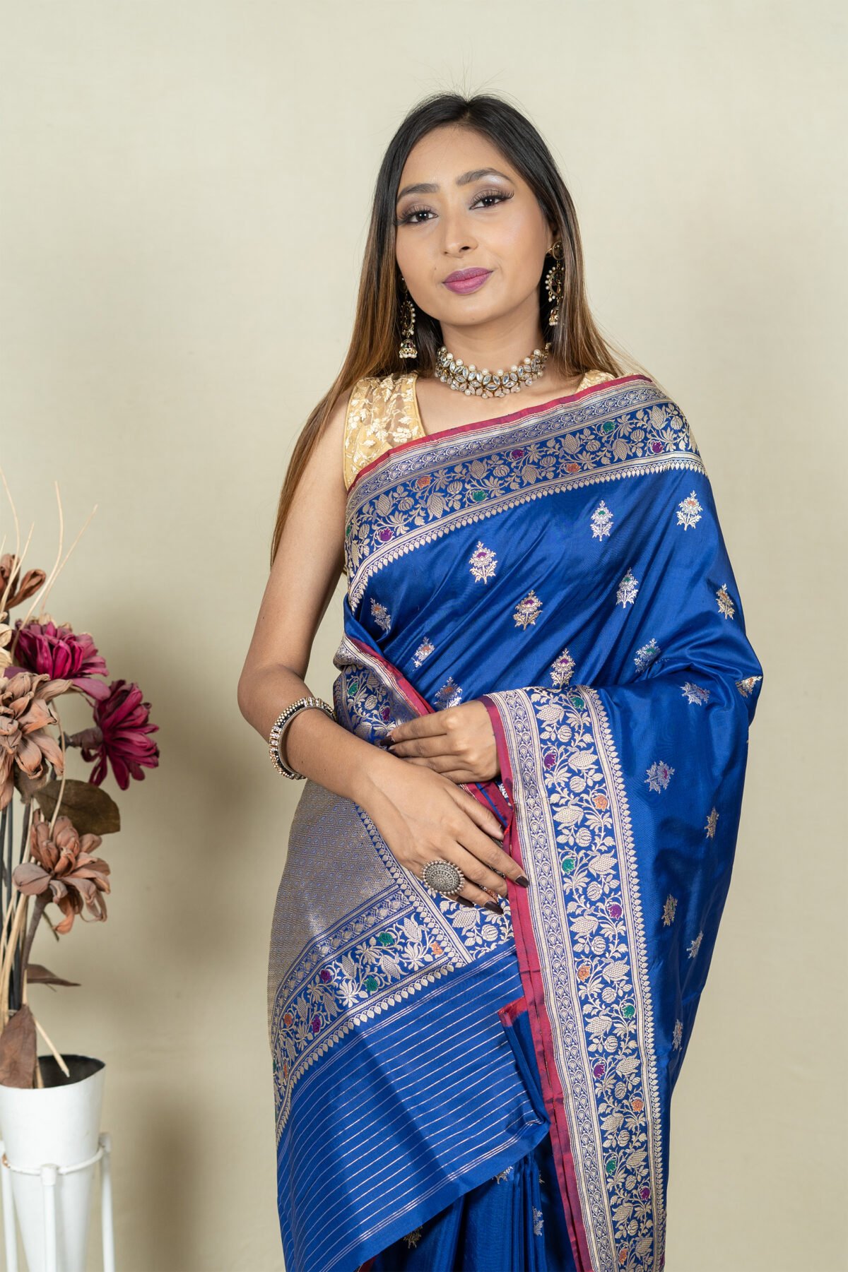 Blue Banarasi Buta Saree - Image 4