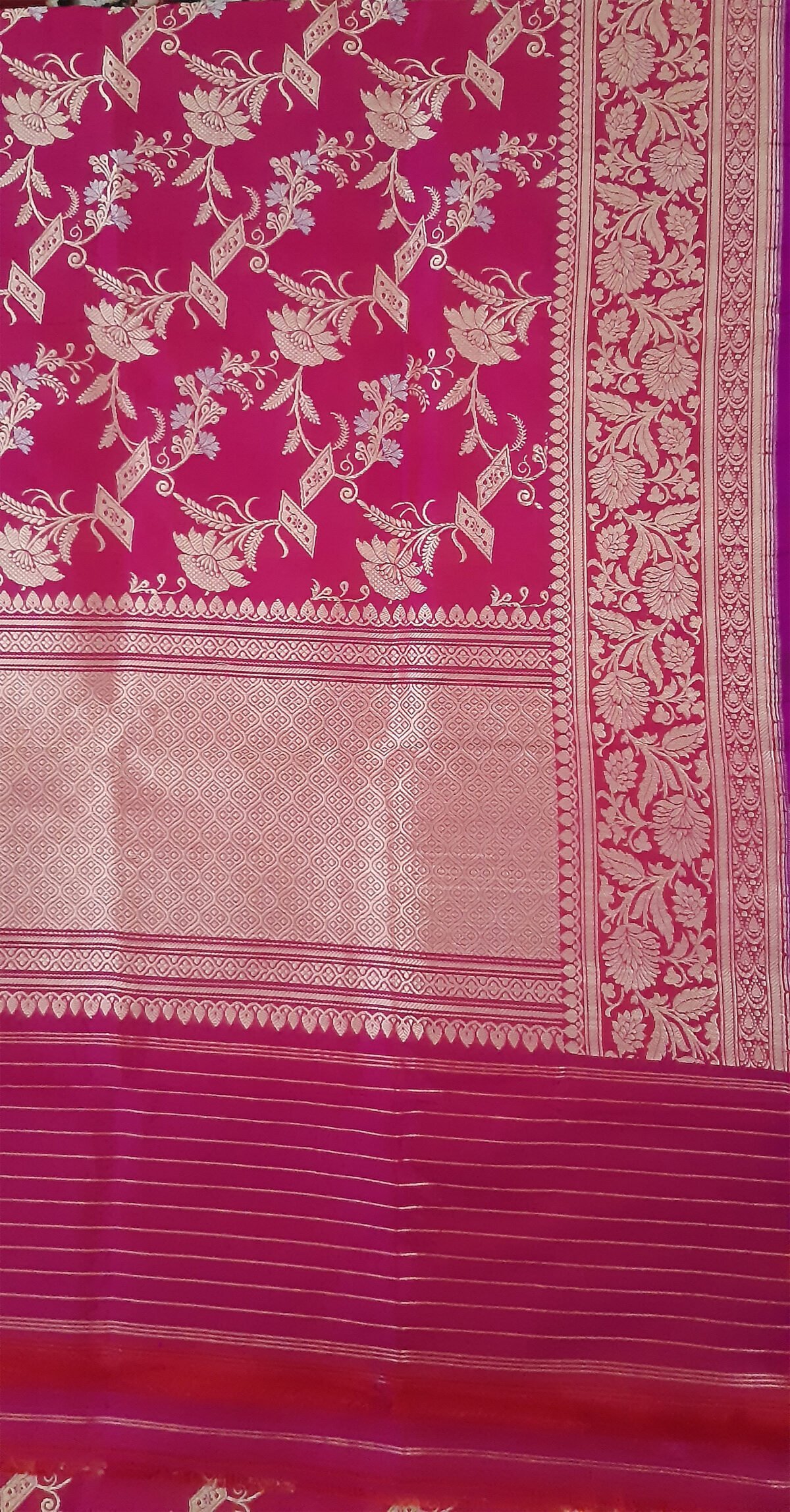 Banarasi Silk Pink Handloom Kadhwa Jangla Katan Silk Dupatta