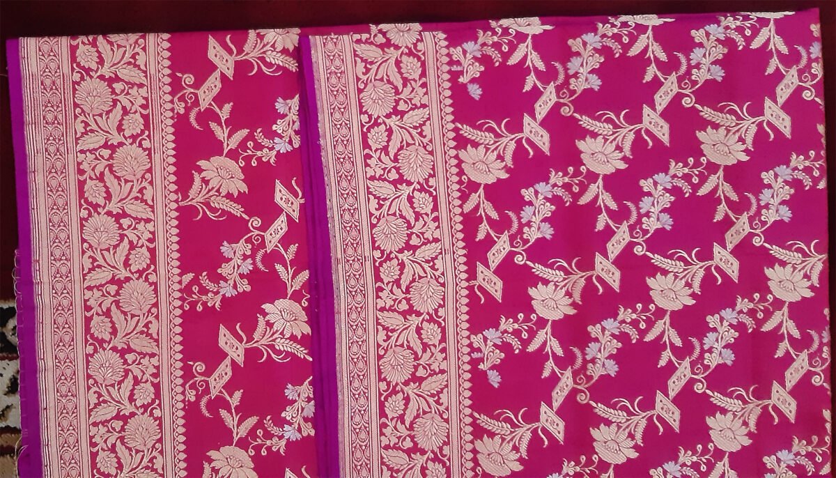 Banarasi Silk Pink Handloom Kadhwa Jangla Katan Silk Dupatta - Image 3