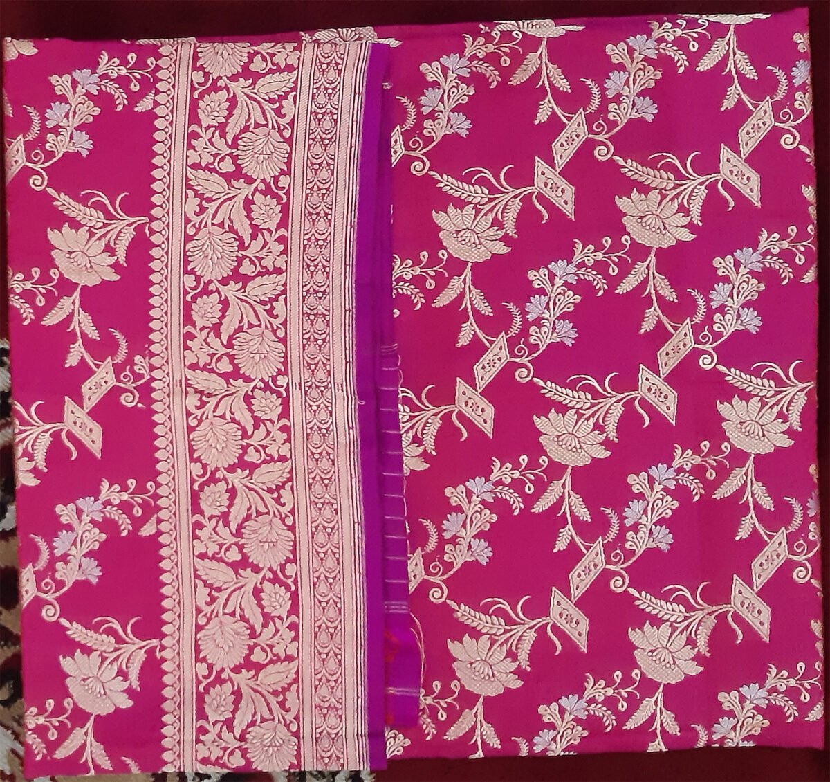 Banarasi Silk Pink Handloom Kadhwa Jangla Katan Silk Dupatta - Image 2