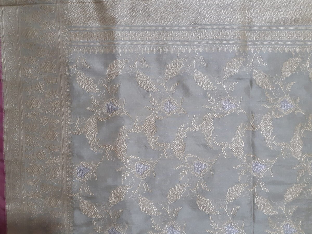 Banarasi Silk Mud Silver Handloom Kadhwa Jangla Katan Silk Dupatta - Image 4