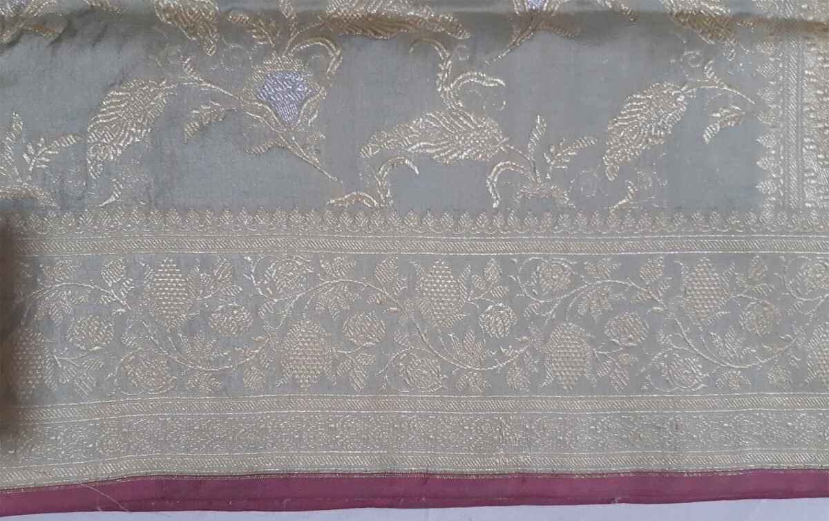 Banarasi Silk Mud Silver Handloom Kadhwa Jangla Katan Silk Dupatta - Image 2